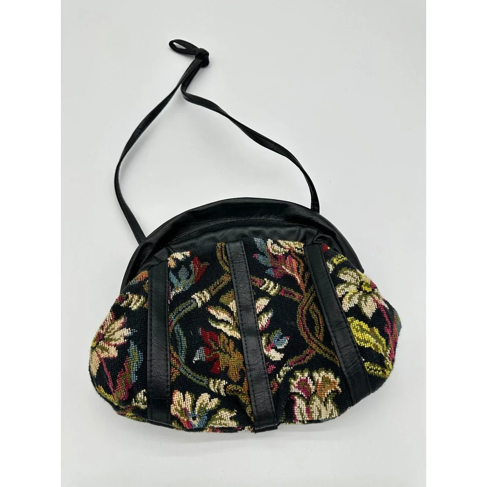 Swafford Originals Crossbody‎ Bag Womens Vintage Floral Needlepoint Black
